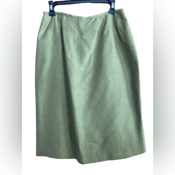 Vintage Kasper A.S.L. 100% Raw Silk Fabric Olive Green Pencil Skirt Size 10 EUC - Picture 2 of 7